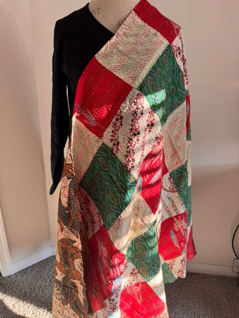 Hand-stitched Reversible Silk Patchwork Shawl or Scarf